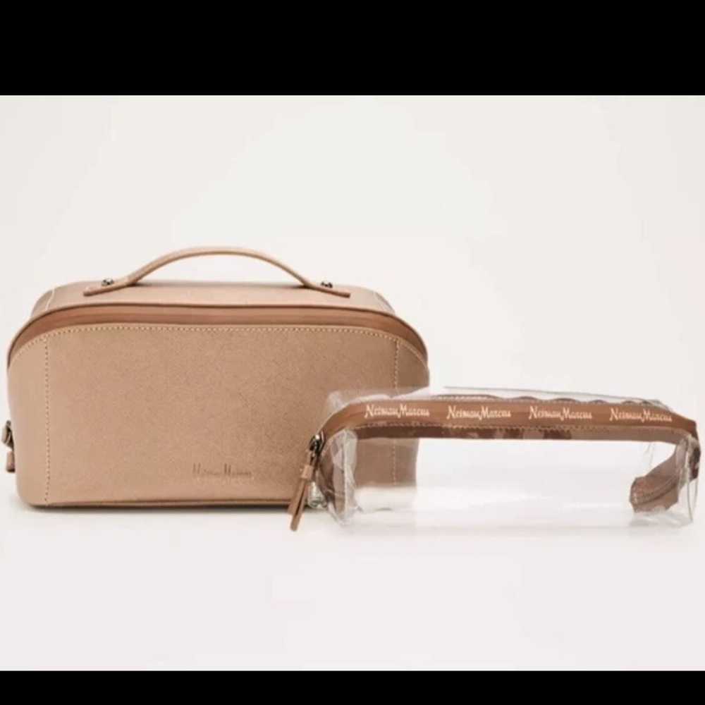 Neiman Marcus Champagne Gold Signature Travel Cosmetic Case Set